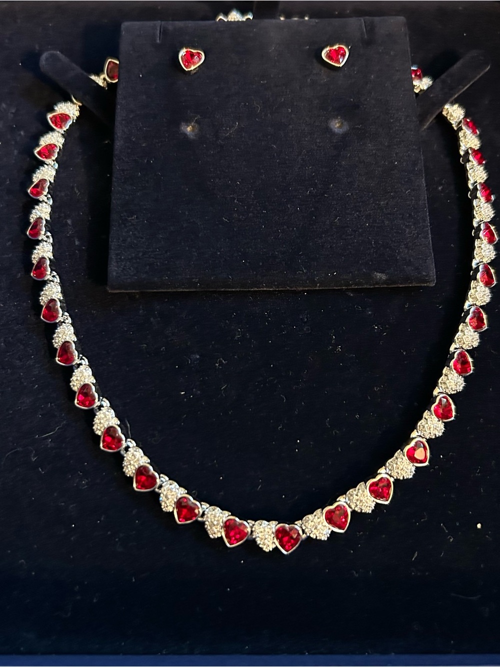 Swarovski Silver Necklace and Studs with Red Heart Crystals - Picture 3 of 4